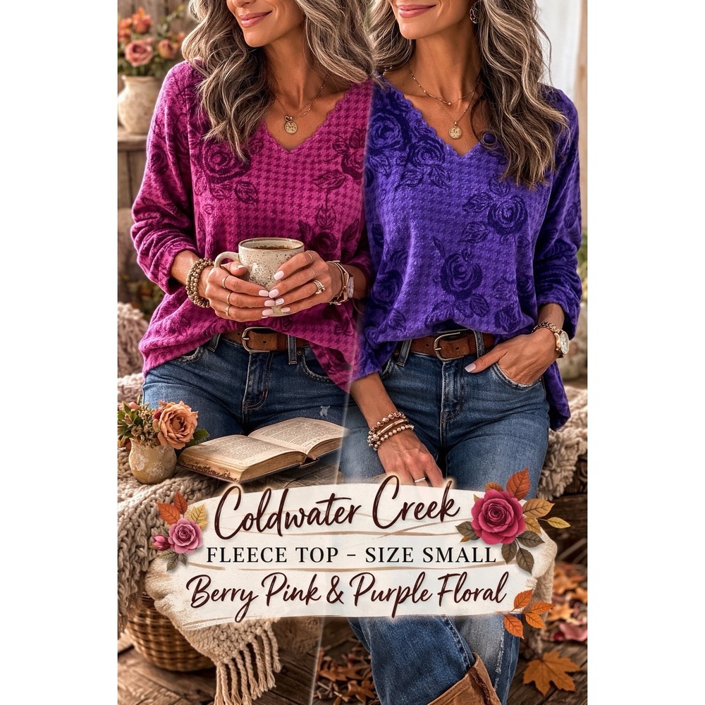 Coldwater Creek Fleece Top Lot 2 SM Floral‎ Granny Core Cozy Cottage Pink Purple